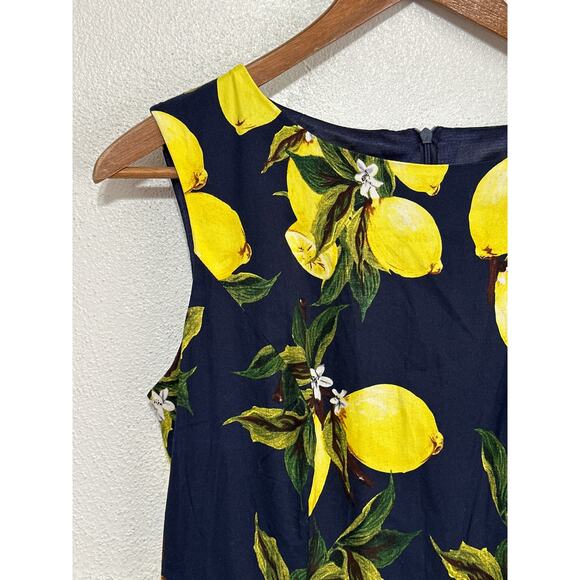 Hanpce’irs Fit and Flare Tradwife Style Dress L Navy w/ Lemons Spring Summer Fun - Picture 2 of 14